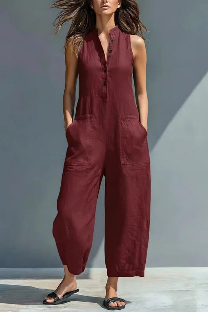 Amelia - Minimalist, Sleeveless Linen Jumpsuit