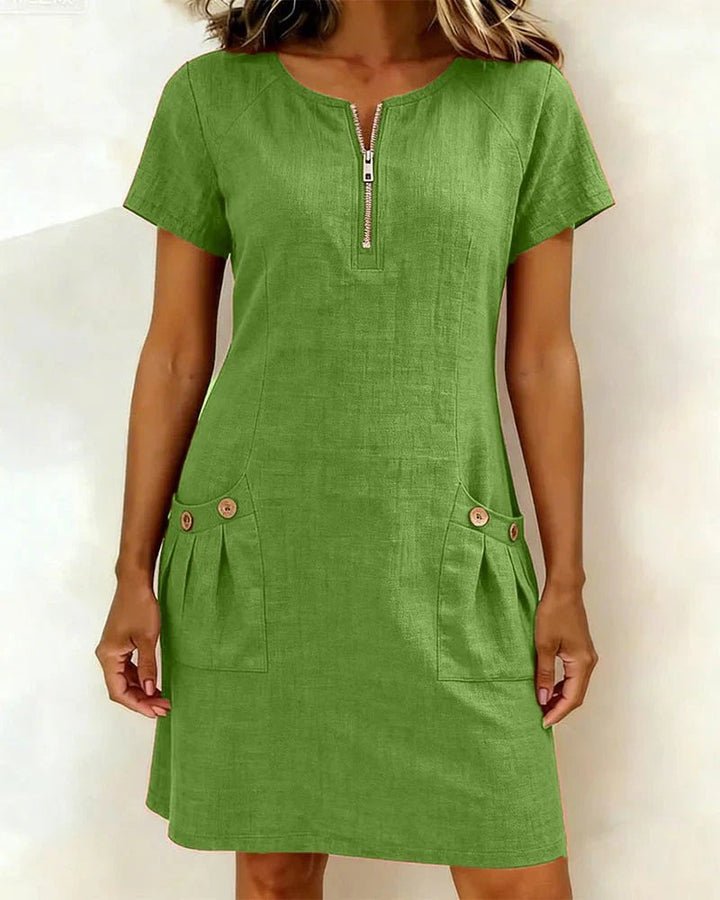 Élodie | A-Line Short-Sleeved Dress With Pocket & Zip