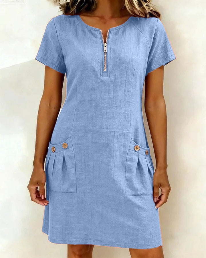 Élodie | A-Line Short-Sleeved Dress With Pocket & Zip