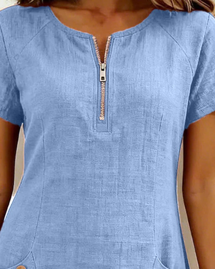 Élodie | A-Line Short-Sleeved Dress With Pocket & Zip