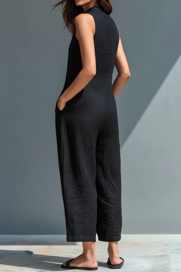 Amelia - Minimalist, Sleeveless Linen Jumpsuit