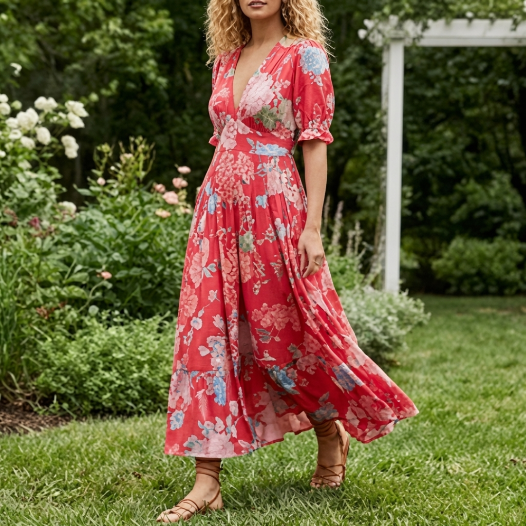 Minelda | Elegant Floral V-neck Dress