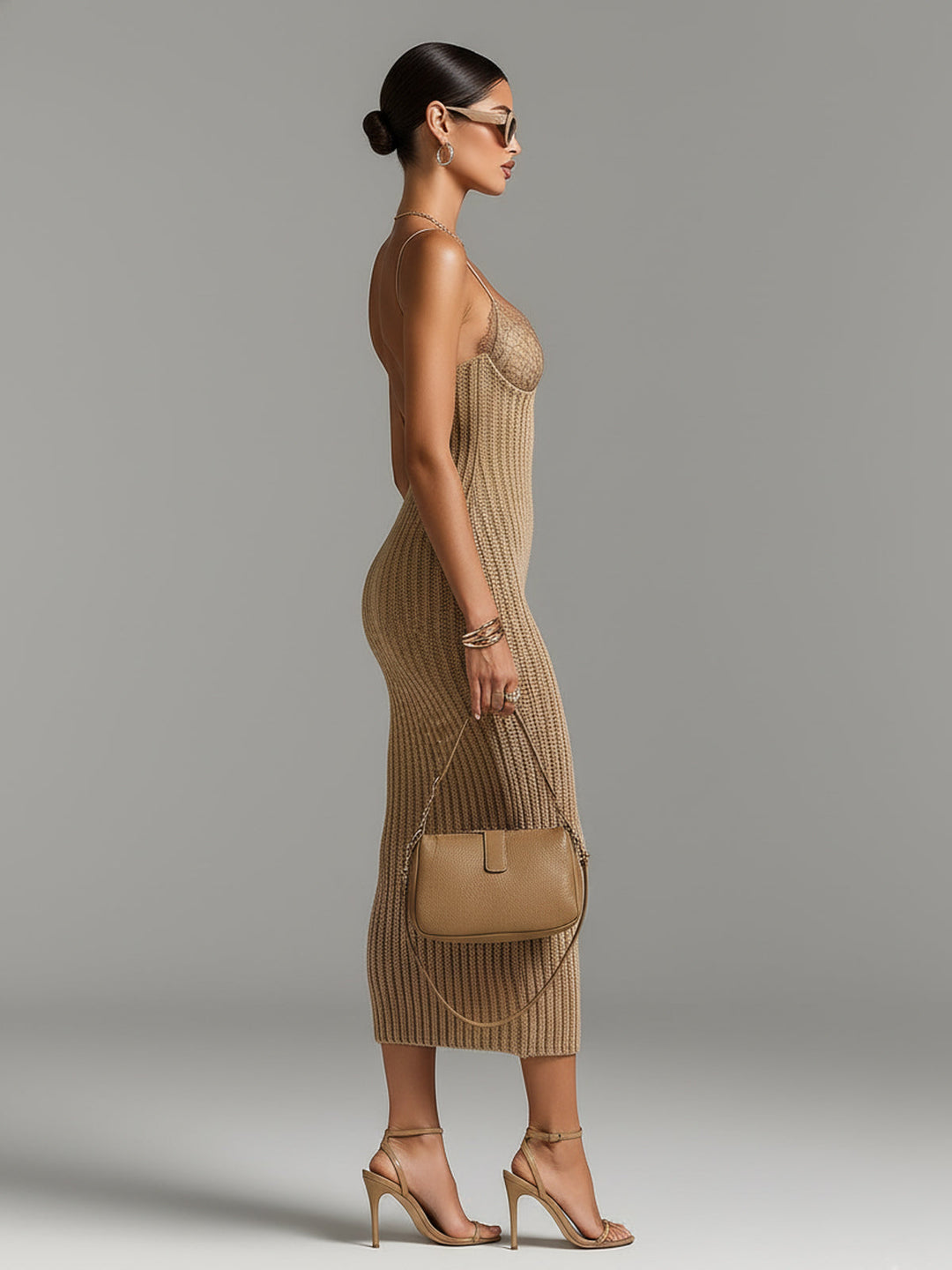 Valenza – Elegant Ribbed Lace Midi Dress