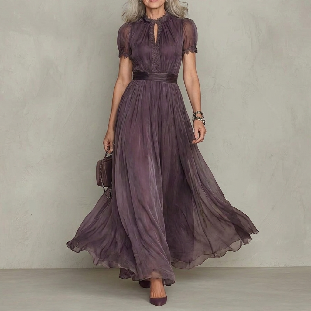 Flavia | Elegant Purple Chiffon Keyhole Maxi Dress