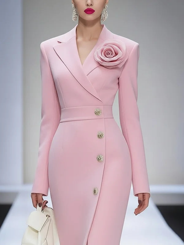 Pink Fitted 3D Flower Blazer Dress