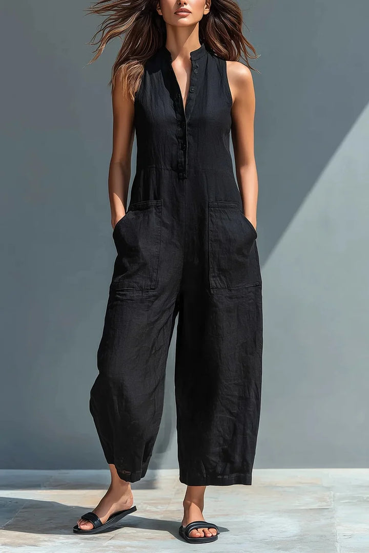 Amelia - Minimalist, Sleeveless Linen Jumpsuit