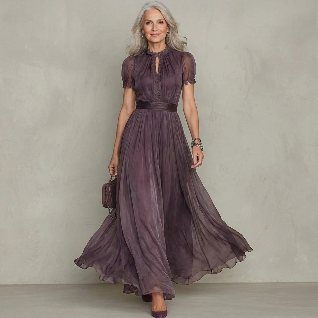 Flavia | Elegant Purple Chiffon Keyhole Maxi Dress