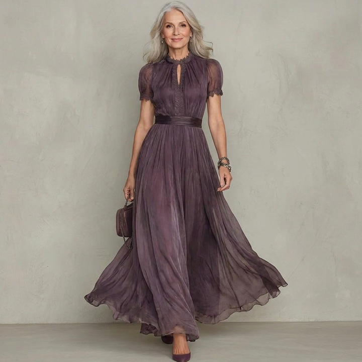Flavia | Elegant Purple Chiffon Keyhole Maxi Dress