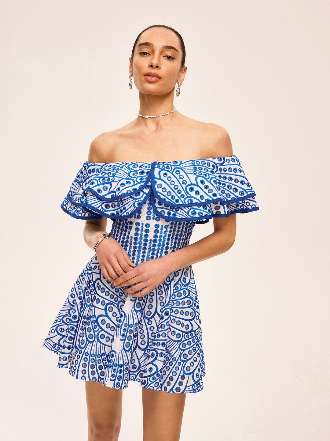 Semi-Sheer Off-Shoulder Ruffled Dress