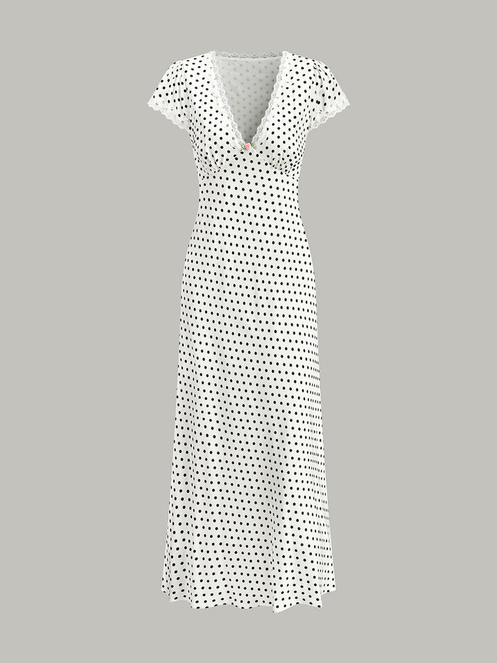 Polka Dot Lace-Trim Dress