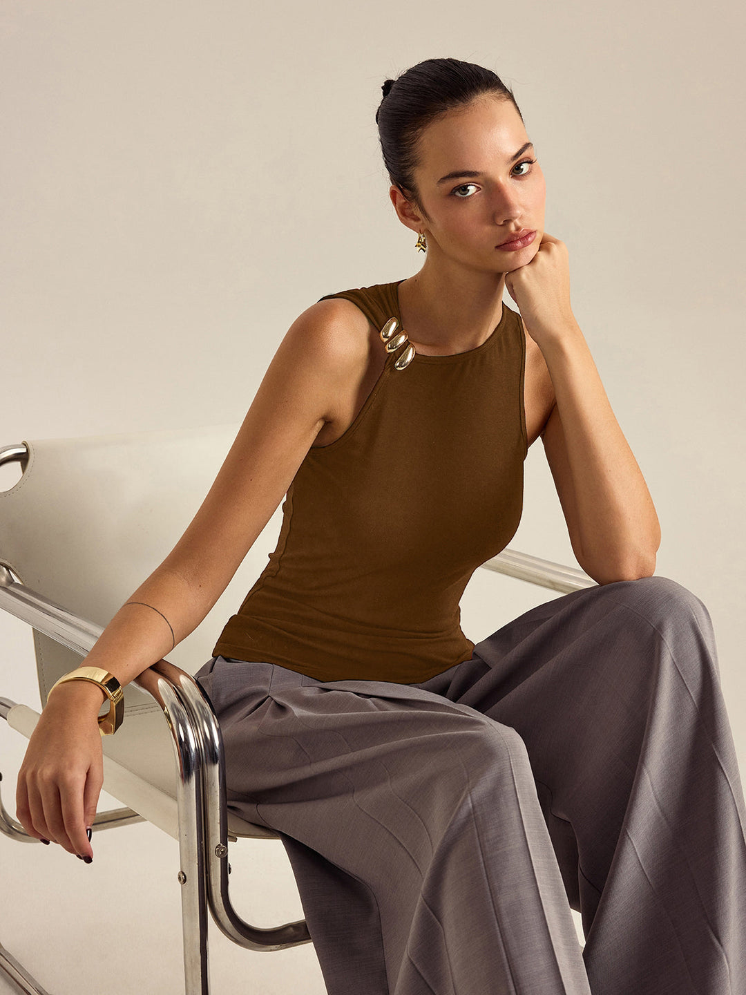 Metal Decor Sleeveless Top