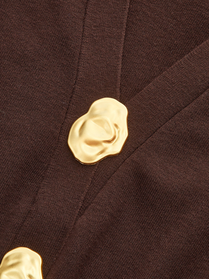 Metal Detail V-Neck Wool Blend Sweater