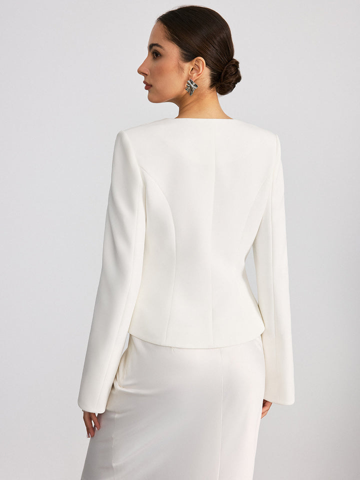 Button Front Flared Cuff Fitted Blazer