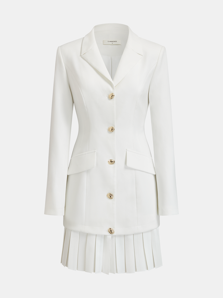 Pleated Hem Tailored Blazer Mini Dress