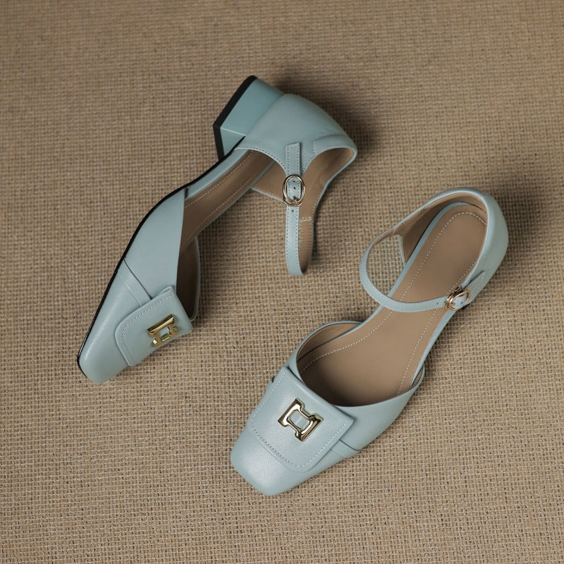 Elvane Buckle Leather Mary-Janes