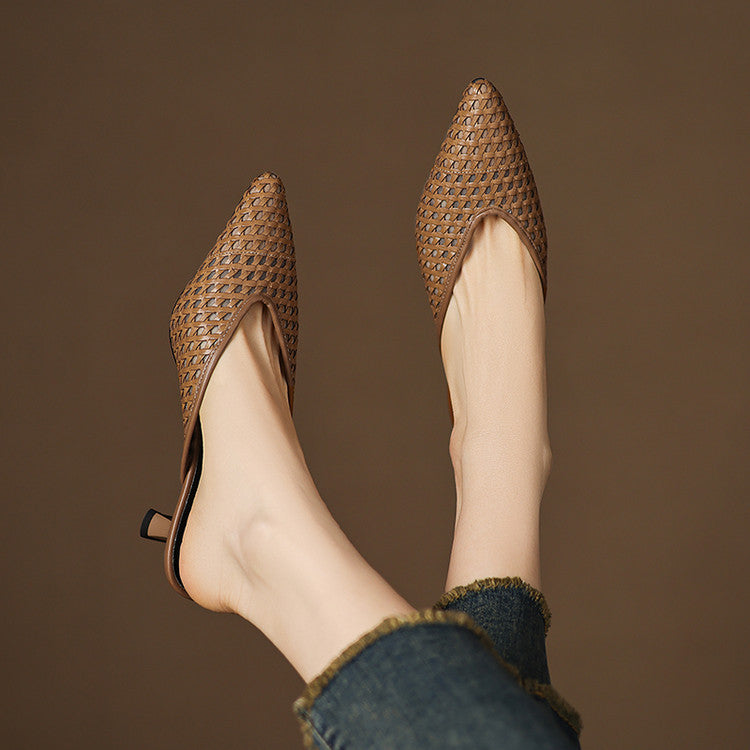 Velisse Woven Leather Mule Heels