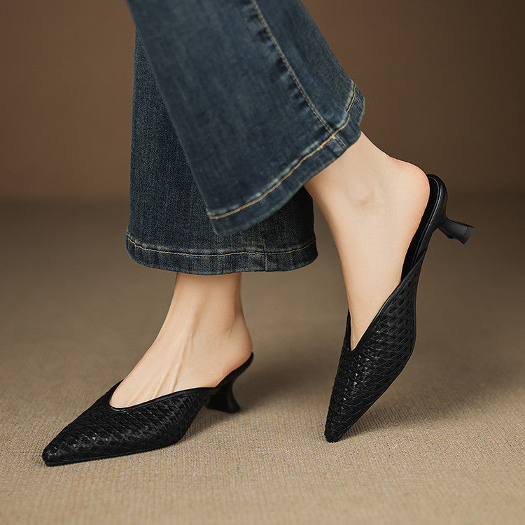 Velisse Woven Leather Mule Heels