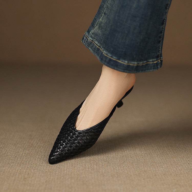 Velisse Woven Leather Mule Heels