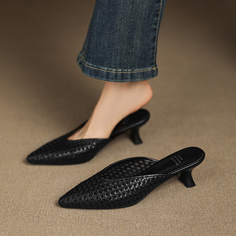 Velisse Woven Leather Mule Heels
