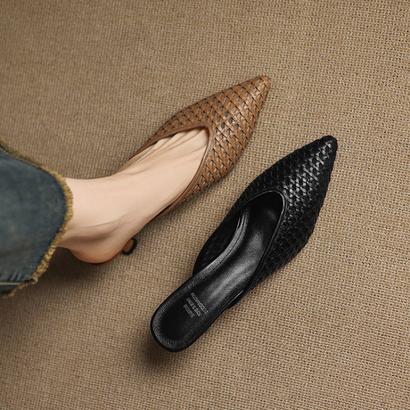 Velisse Woven Leather Mule Heels