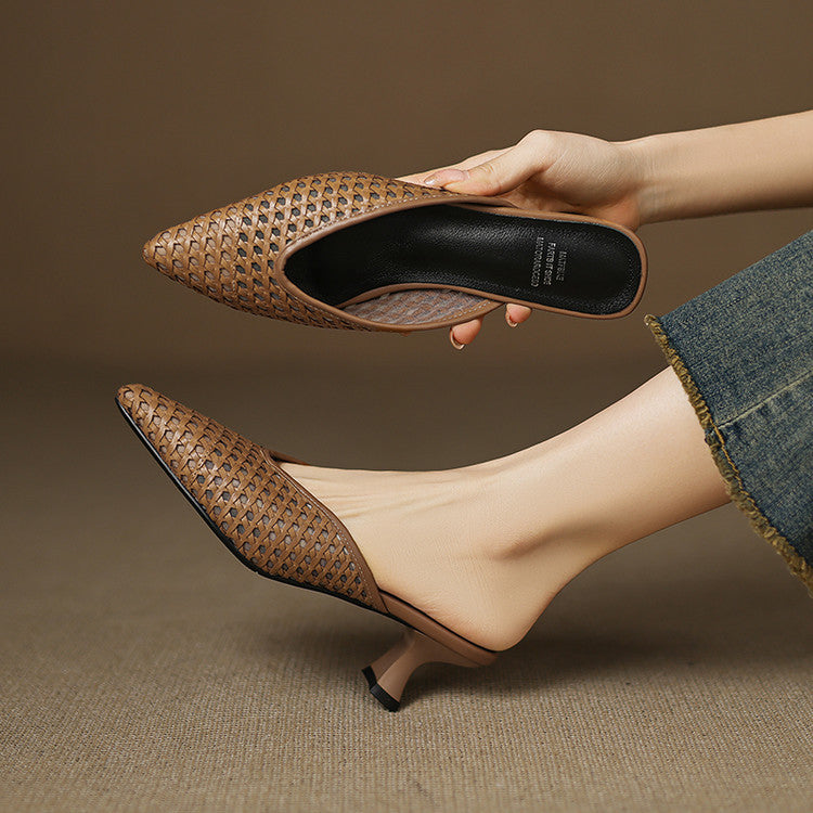 Velisse Woven Leather Mule Heels