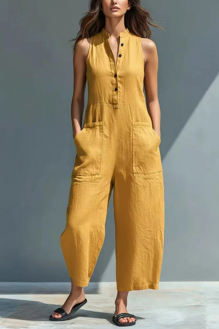 Amelia - Minimalist, Sleeveless Linen Jumpsuit