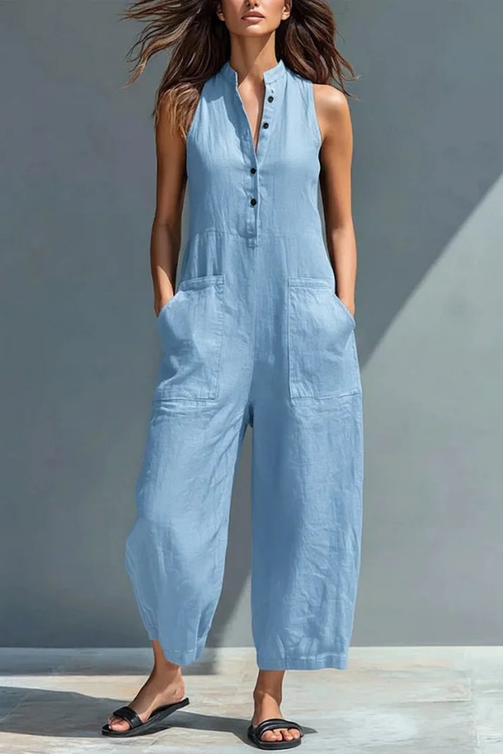 Amelia - Minimalist, Sleeveless Linen Jumpsuit