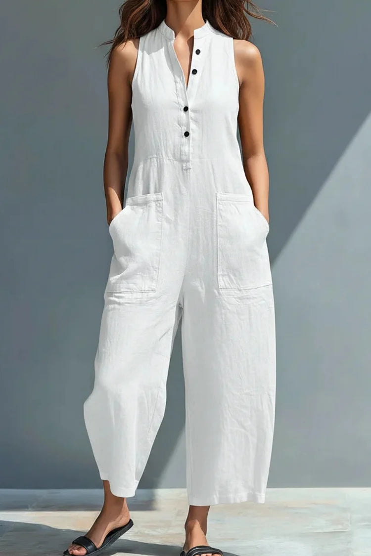 Amelia - Minimalist, Sleeveless Linen Jumpsuit