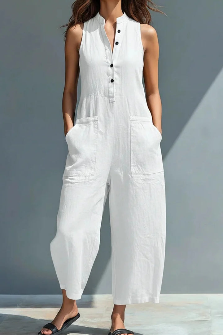 Amelia - Minimalist, Sleeveless Linen Jumpsuit