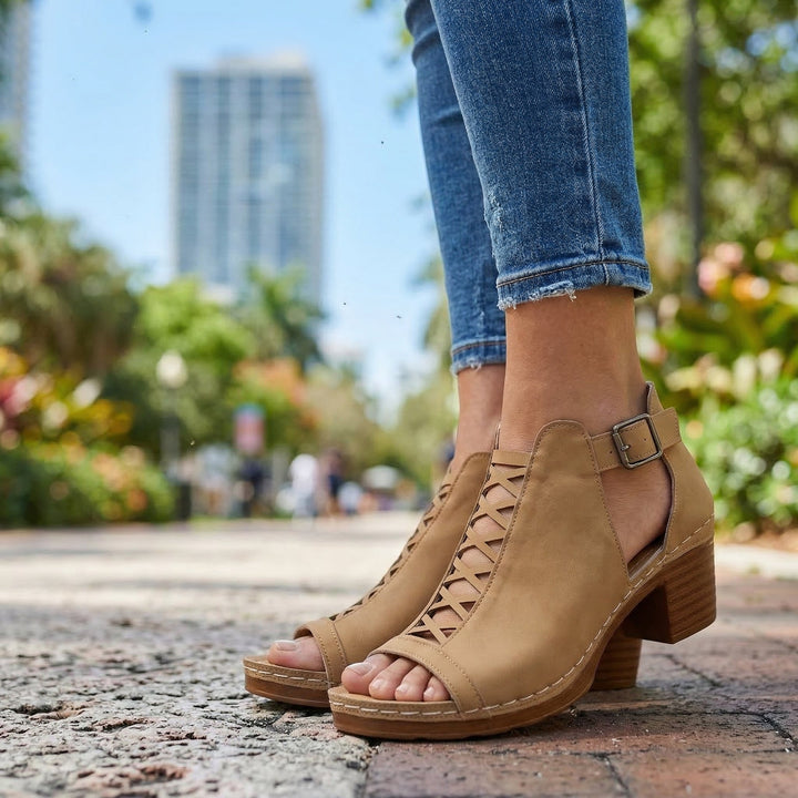 Sabrina Open Toe Buckle Heels