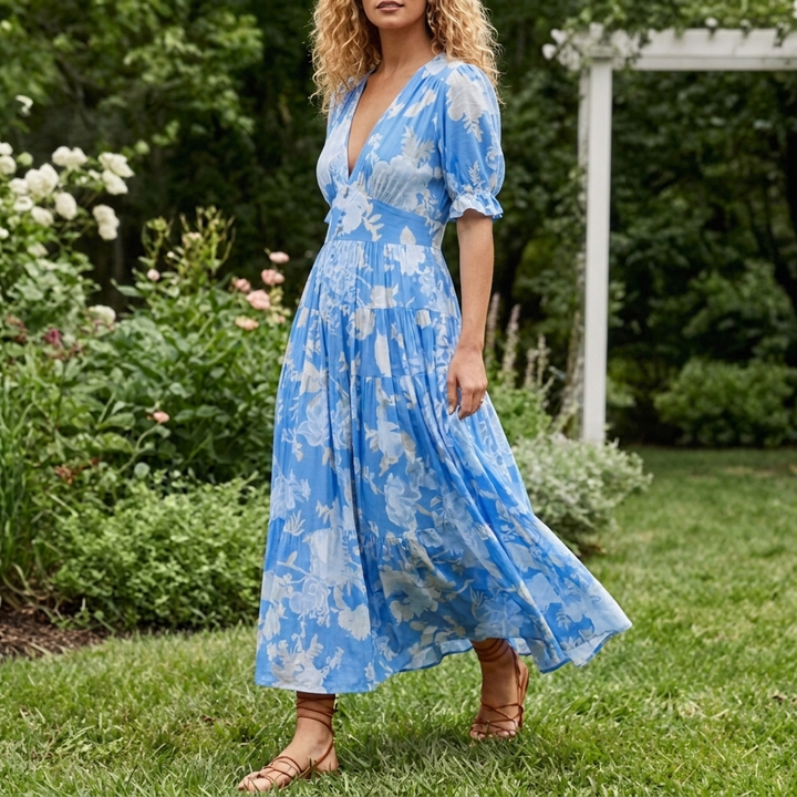 Minelda | Elegant Floral V-neck Dress