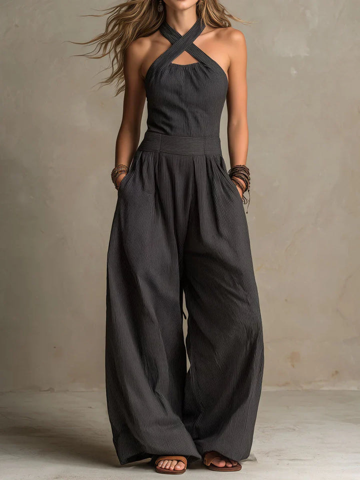 Bianca | Elegant Cross-Neck Linen & Cotton Jumpsuit